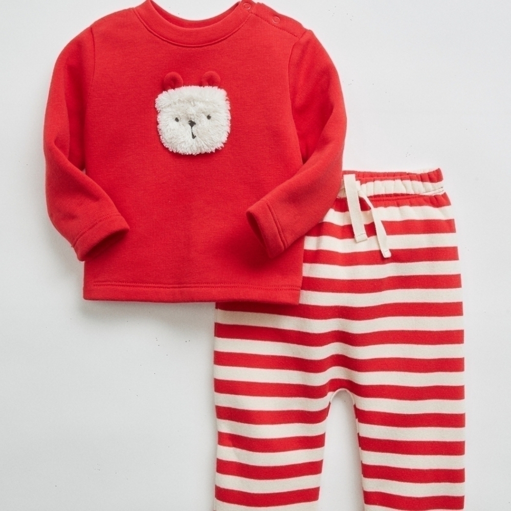 Baby Gap Sherpa Bear Set Red & White - Size 3-6 Months